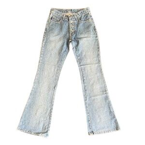 JUST USA Vintage 90s Y2K Denim Mid Rise Flare Jeans Button Fly Size 1